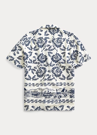 Camisa Ralph Lauren Hombre Creme Azules - Print Linen Camp - FCKDO1037